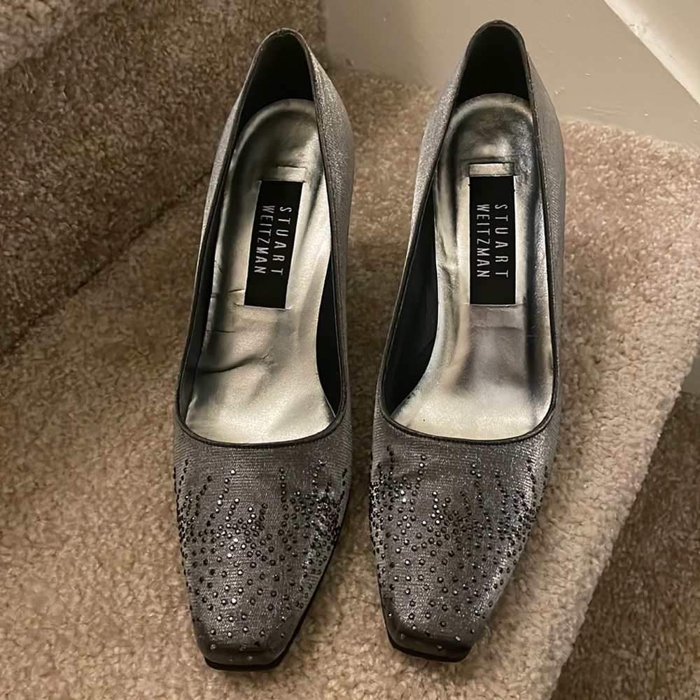 Stuart Weitzman Satin Rhinestone Pumps